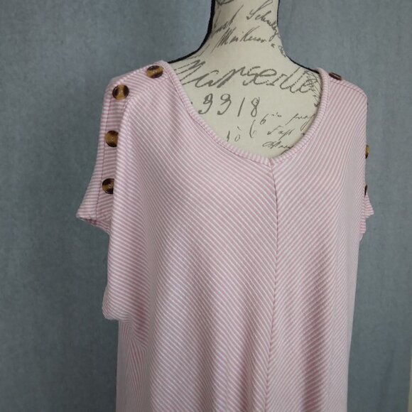 French Laundry | Pink Stripe Stretch Knit Button Shoulder Top | Size 2X - Picture 3 of 8